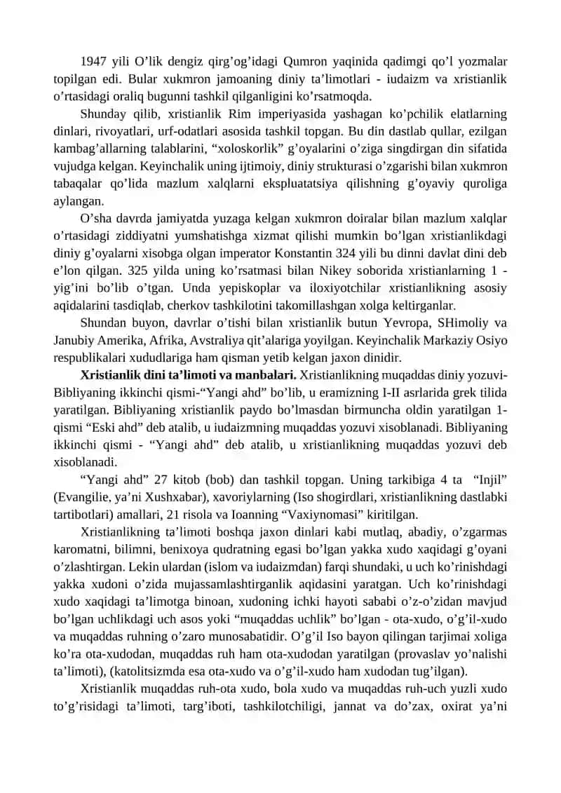 XRISTIANLIK DINI TARIXI VA ASOSIY G‘OYALARI 2