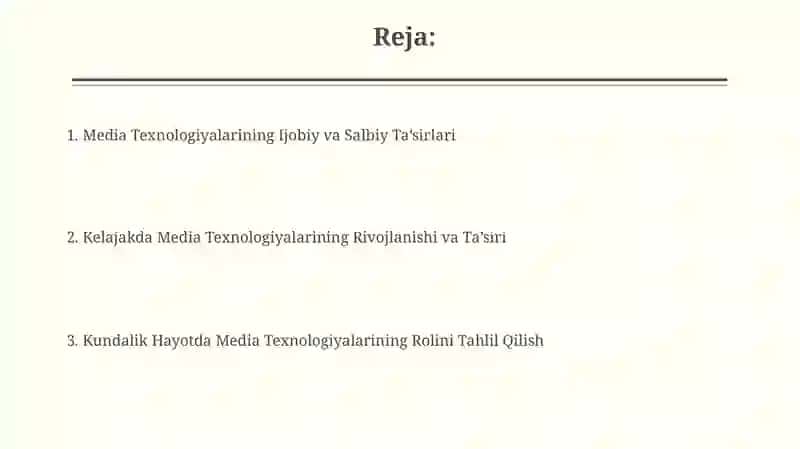 Media texnalogiyalar kundalik hayotda tahliliy taqdimot 2