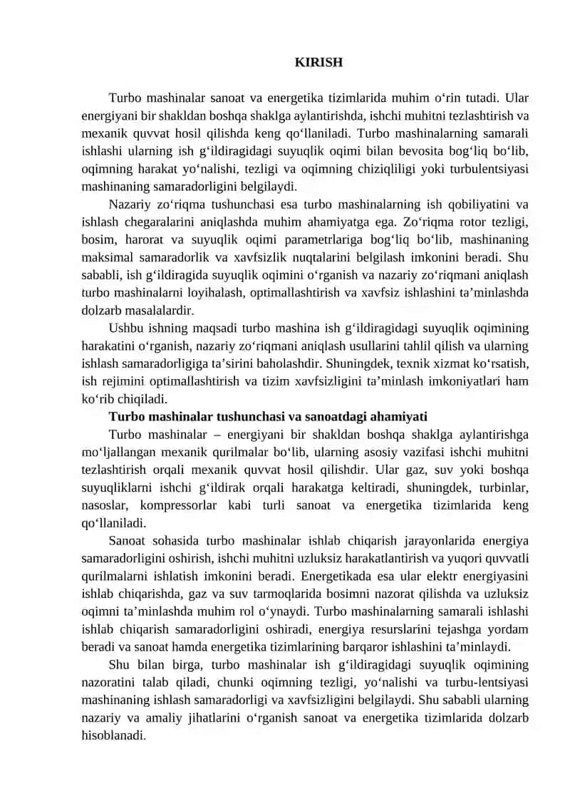 Turbo mashina ish g‘ildiragida suyuqlik oqimining harakati 2