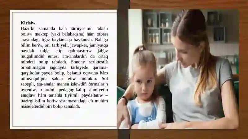 Ata-analar menen islewdiñ formaların úyreniw 2