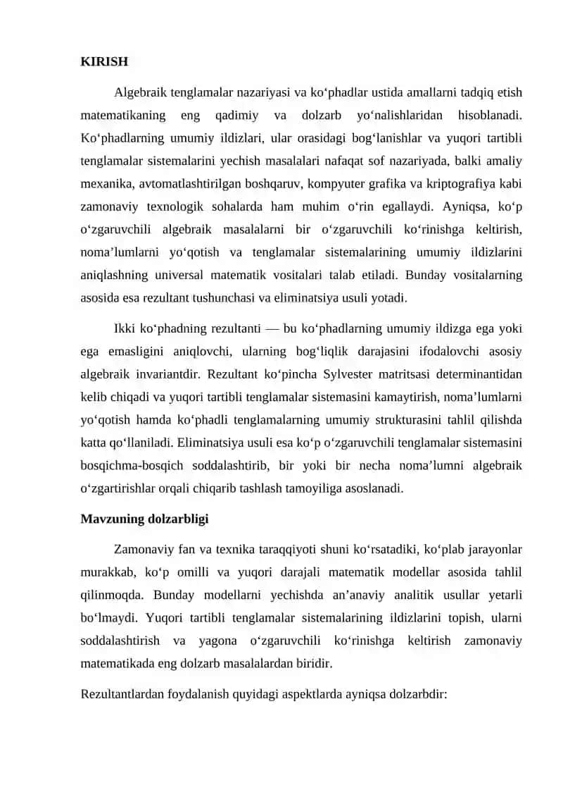 Ko‘phadlar va yuqori tartibli tenglamalar haqida 2