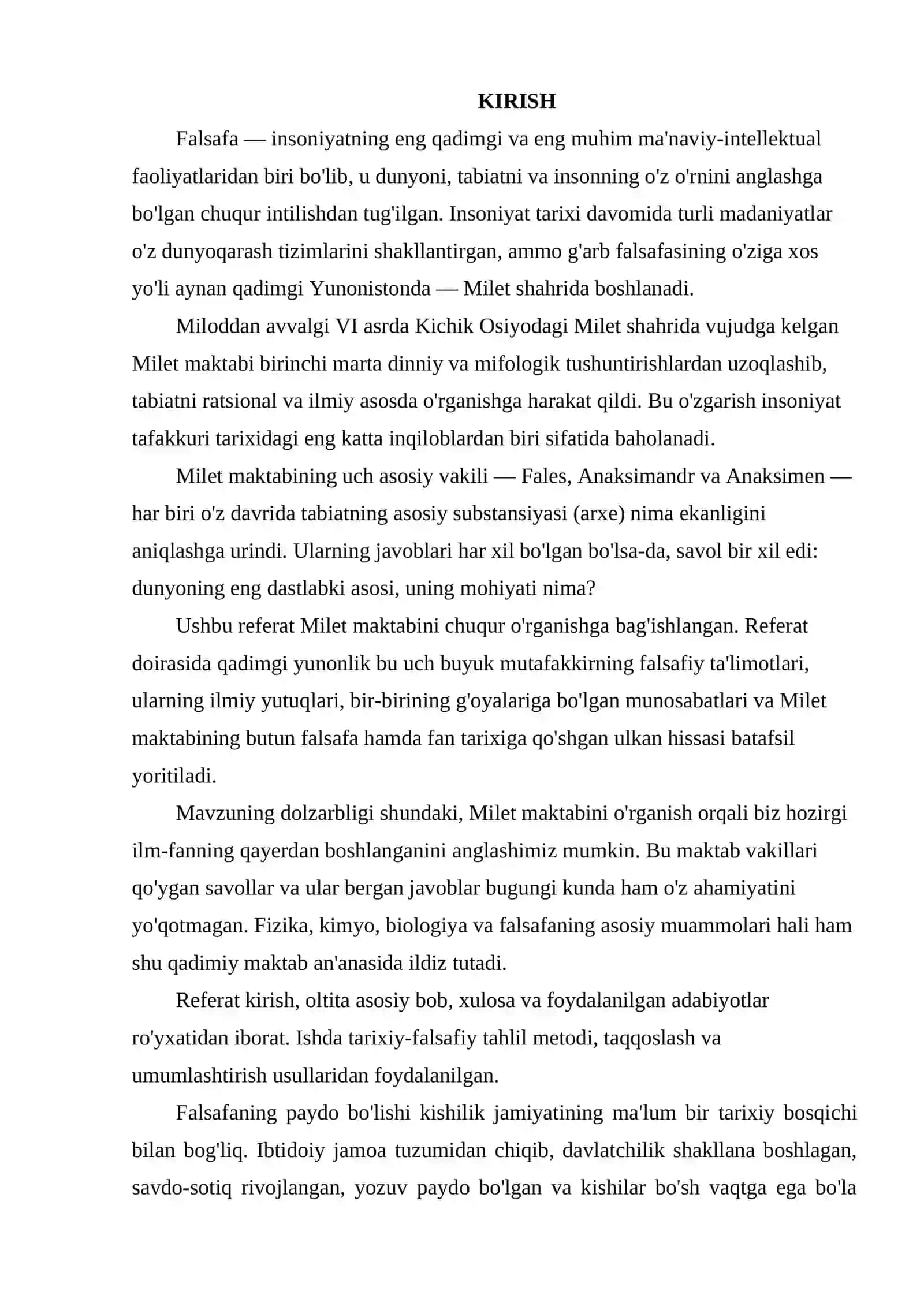 QADIMGI INSON FALSAFASI MILET MAKTABI 2