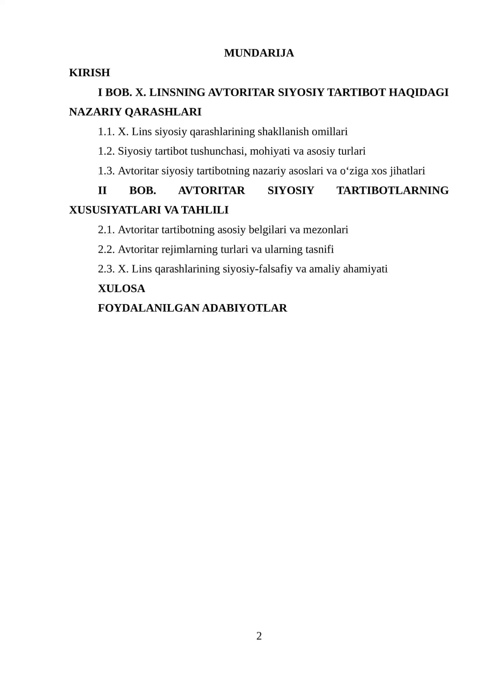 X. Linsning avtoritar siyosiy tartibotlar to‘g‘risidagi qarashlari 2