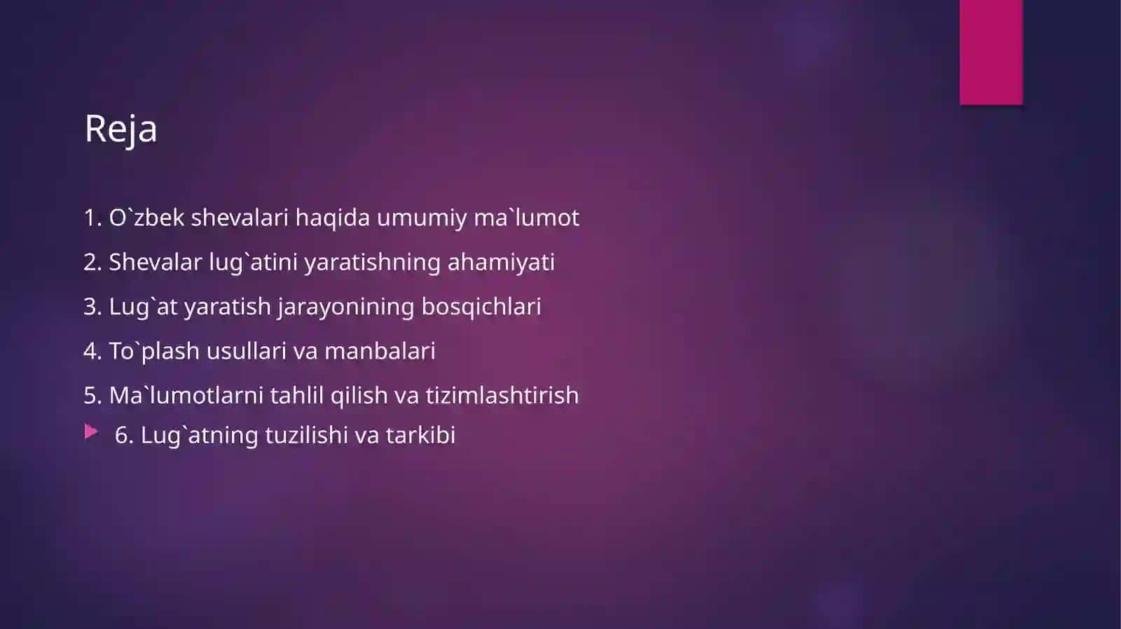 Òzbek xalq shevalari luĝati ustida ishlash 2
