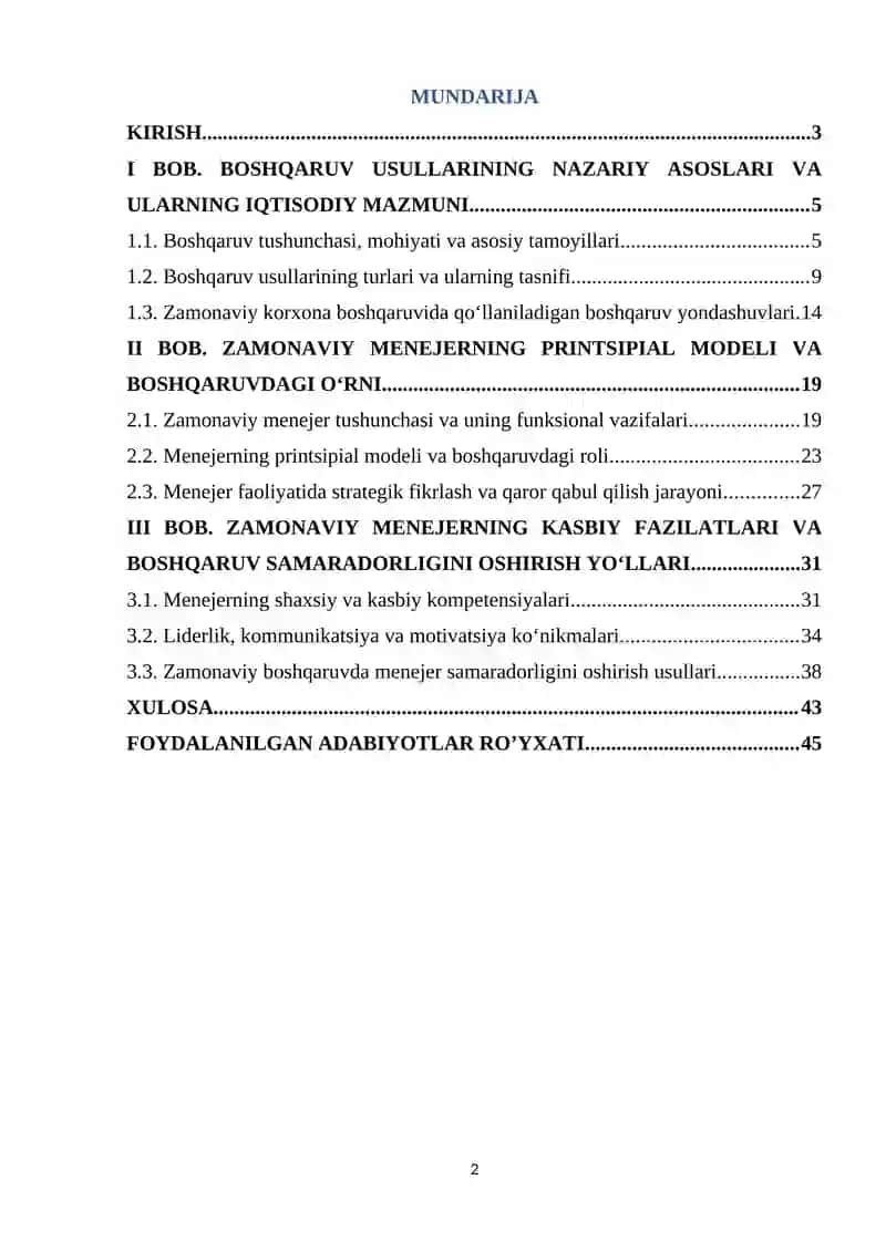 Boshqaruv usullari, zamonaviy menejerning printsipial modeli va fazilatlari 2