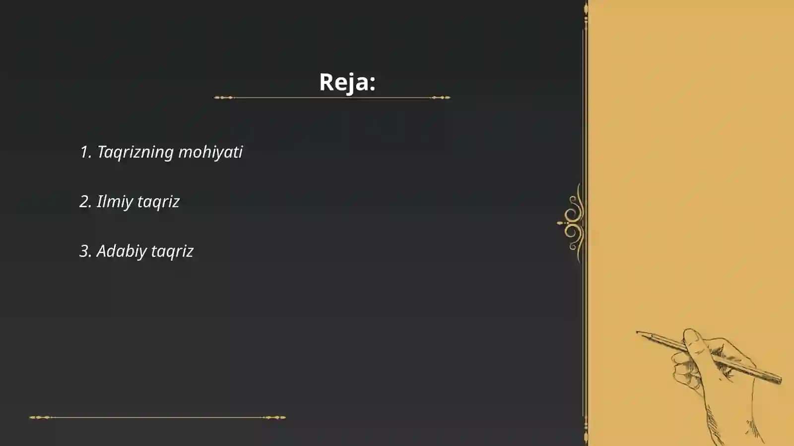 Taqriz. Taqrizning turlari. 'Taqrizning tuzilishi 2