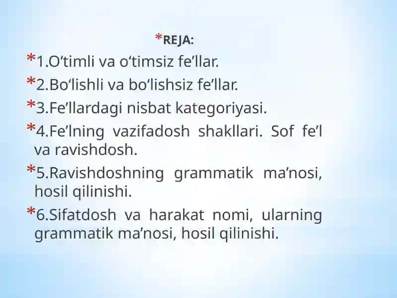 Amaliy Mashg'ulot - Fe'l So'z Turkumi Sifatida 2