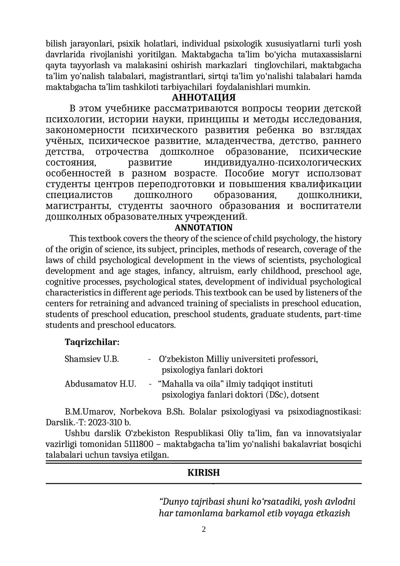 BOLALAR PSIXOLOGIYASI VA PSIXODIAGNOSTIKASI 2