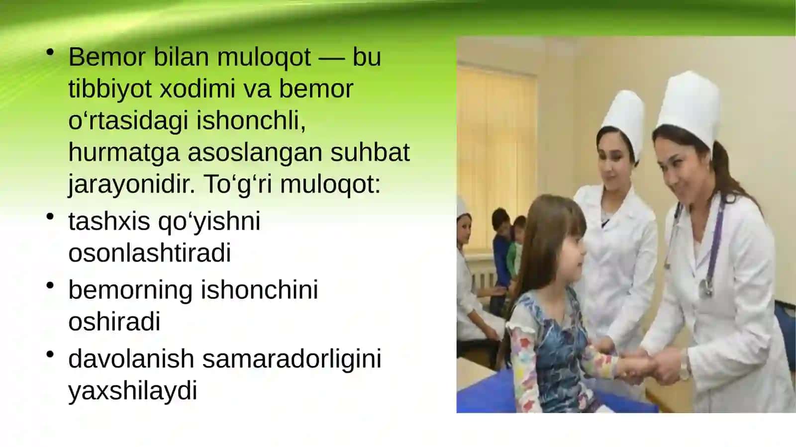 Talabalarning bemorlar bilan muloqot qilish madaniyati (Prezentatsiya) 2