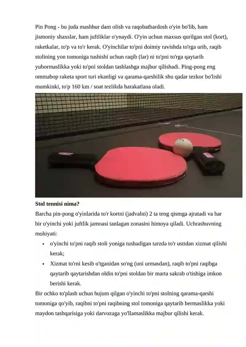 STOL TENNISI KELIB CHIQISH TARIXI 2