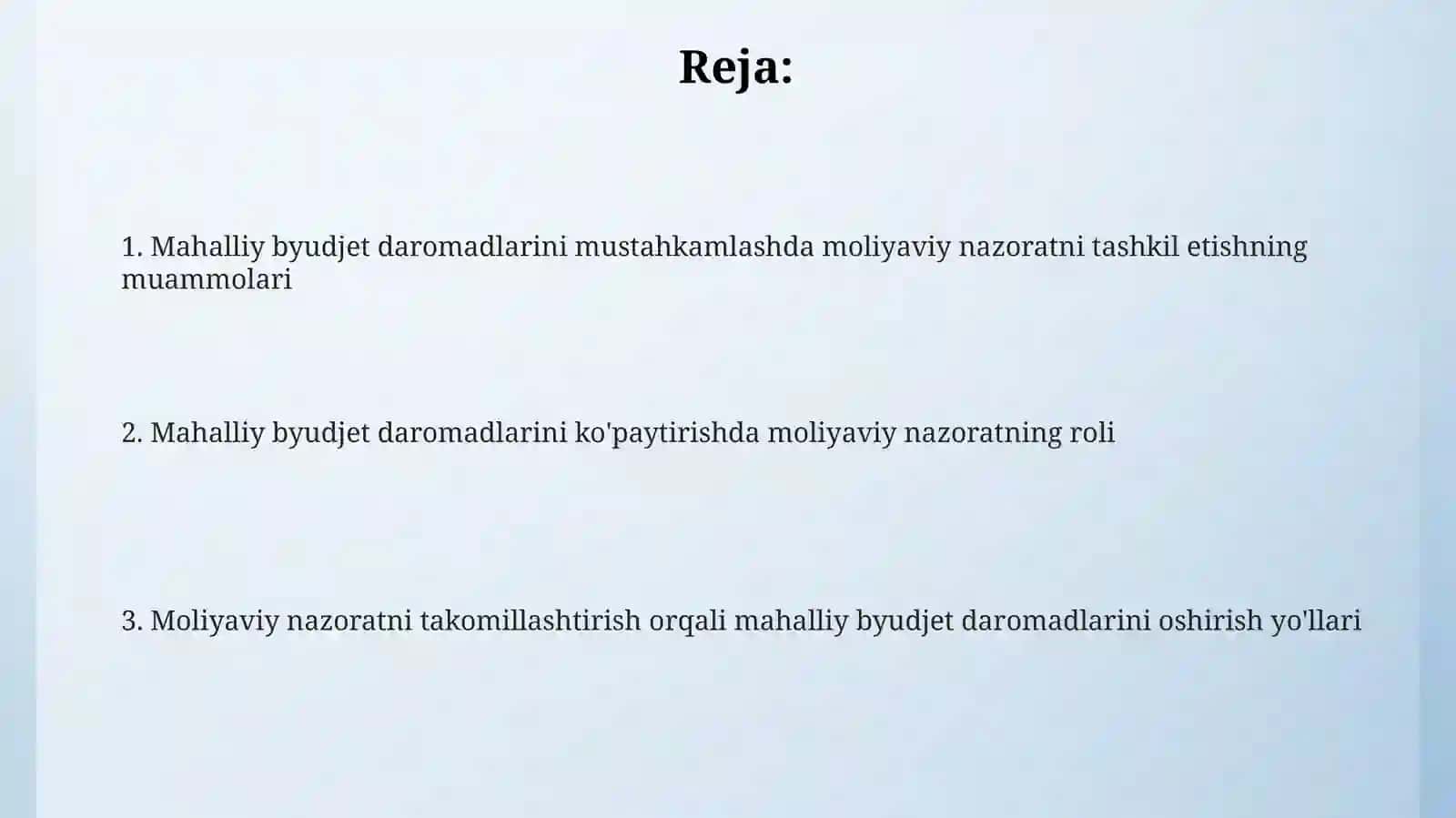 Mahalliy byudjet daromadlarini mustahkamlashda moliyaviy nazoratni tashkil etish masalalari 2