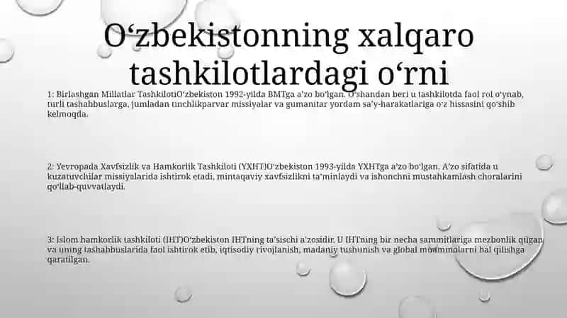 O'Zbikston Va Jaxon Hamjamiyati 2