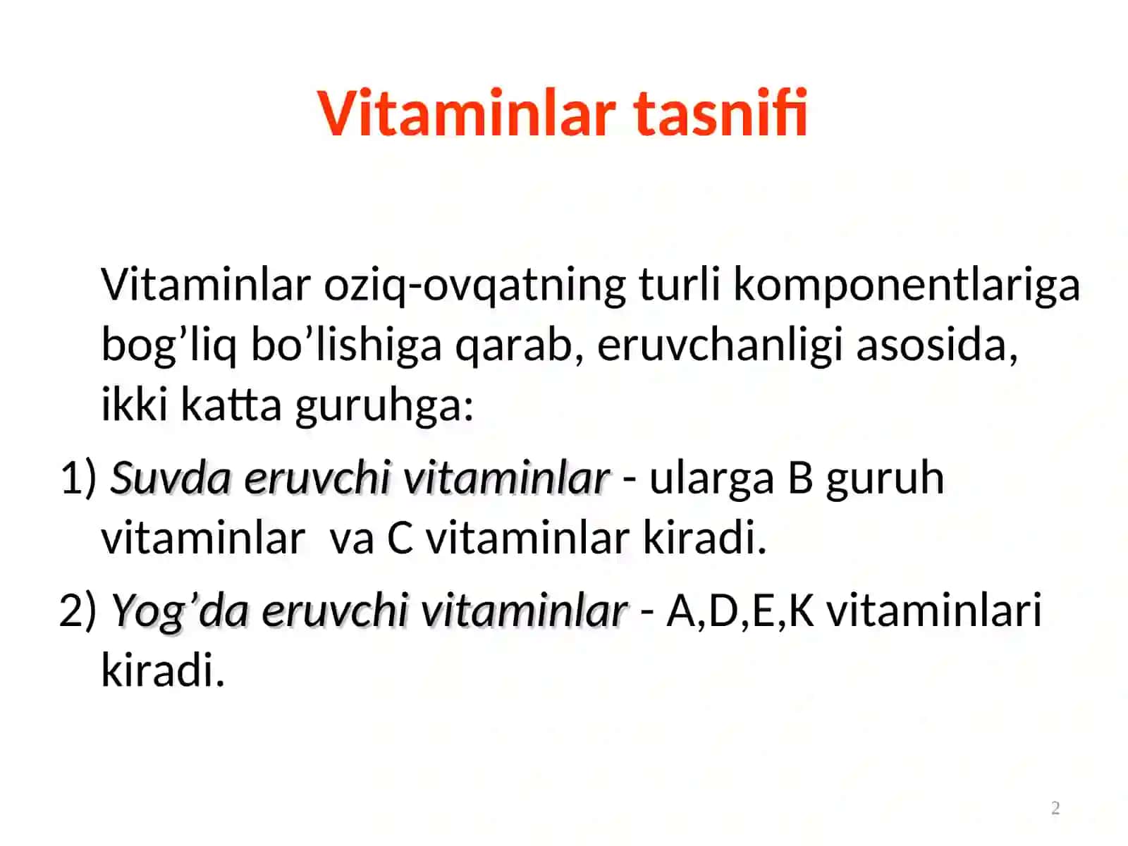 Vitaminlar tasnifi 2