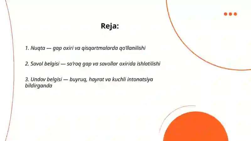 Tinish belgilarining qoʻllanilish oʻrniga koʻra turlari 2