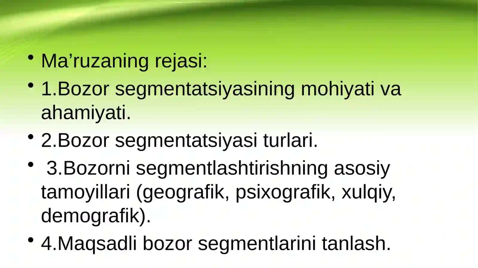Bozor segmentasiyasining mahiyati va o'ziga xos xususiyatlari 2