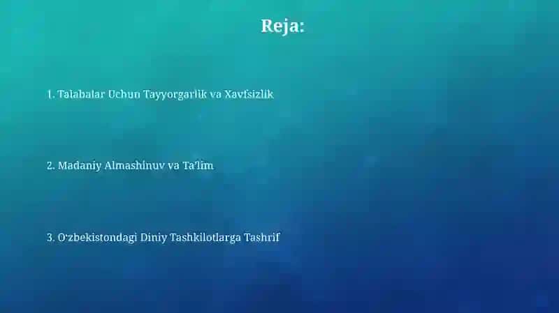 Oʻzbekistondagi Diniy Tashkilotlarga Tashrif 2