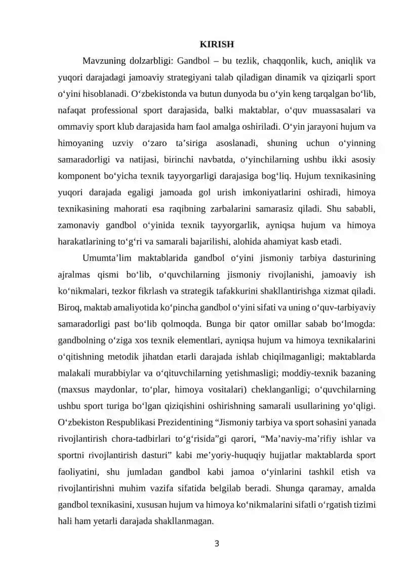 Gandbol O'yinida Hujum va Himoya Texnikalarining Nazariy-Metodik Asoslari 2