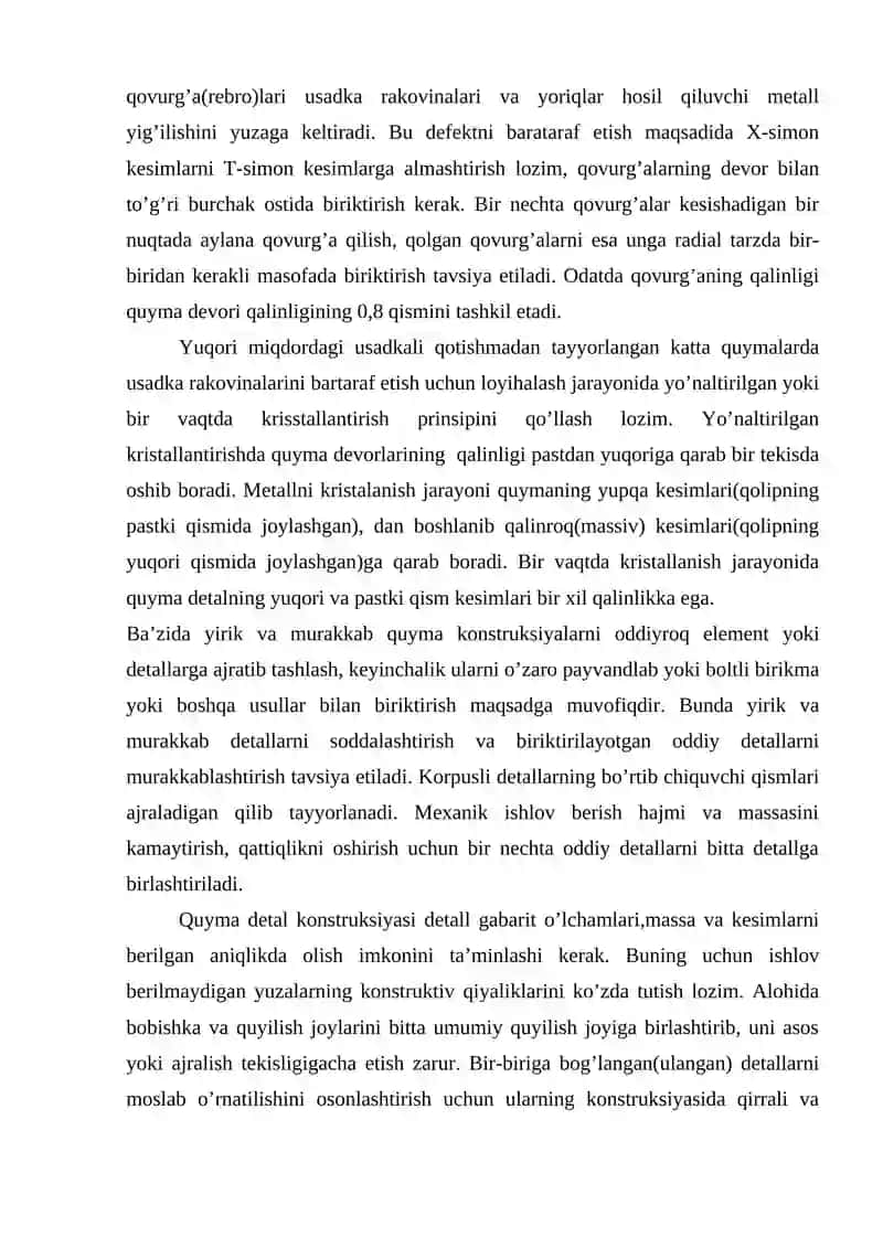 Quyma detalni loyihalashdagi talablarni o‘rganish 2