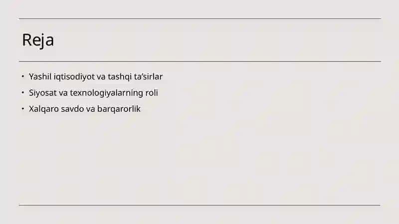 Yashil iqtisodiyotdagi tashqi ta’sirlar 2