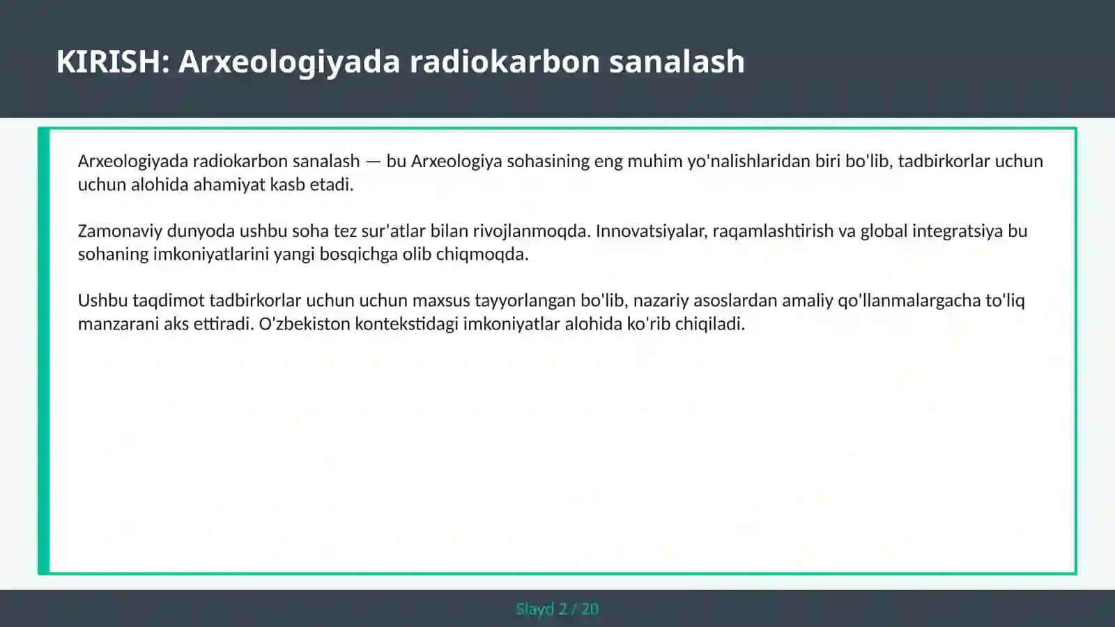 ARXEOLOGIYADA RADIOKARBON SANALASH 2