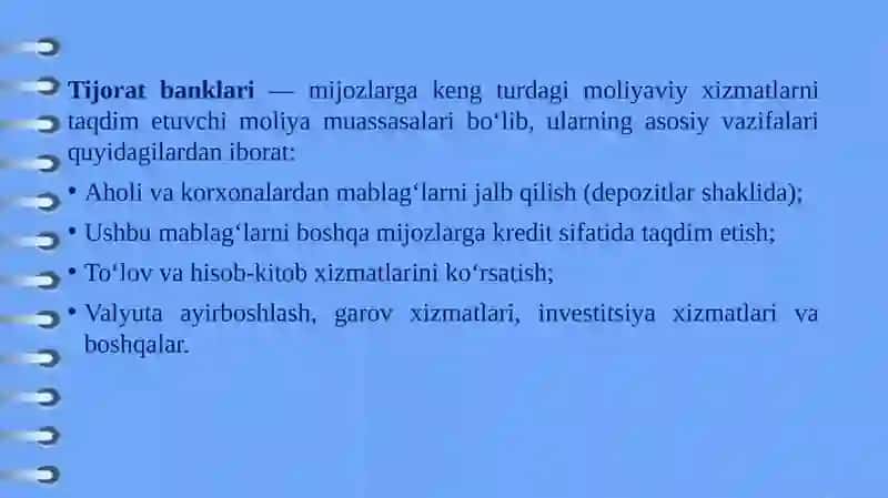 Tijoratbanklarida depozit va kredit xizmatlari 2