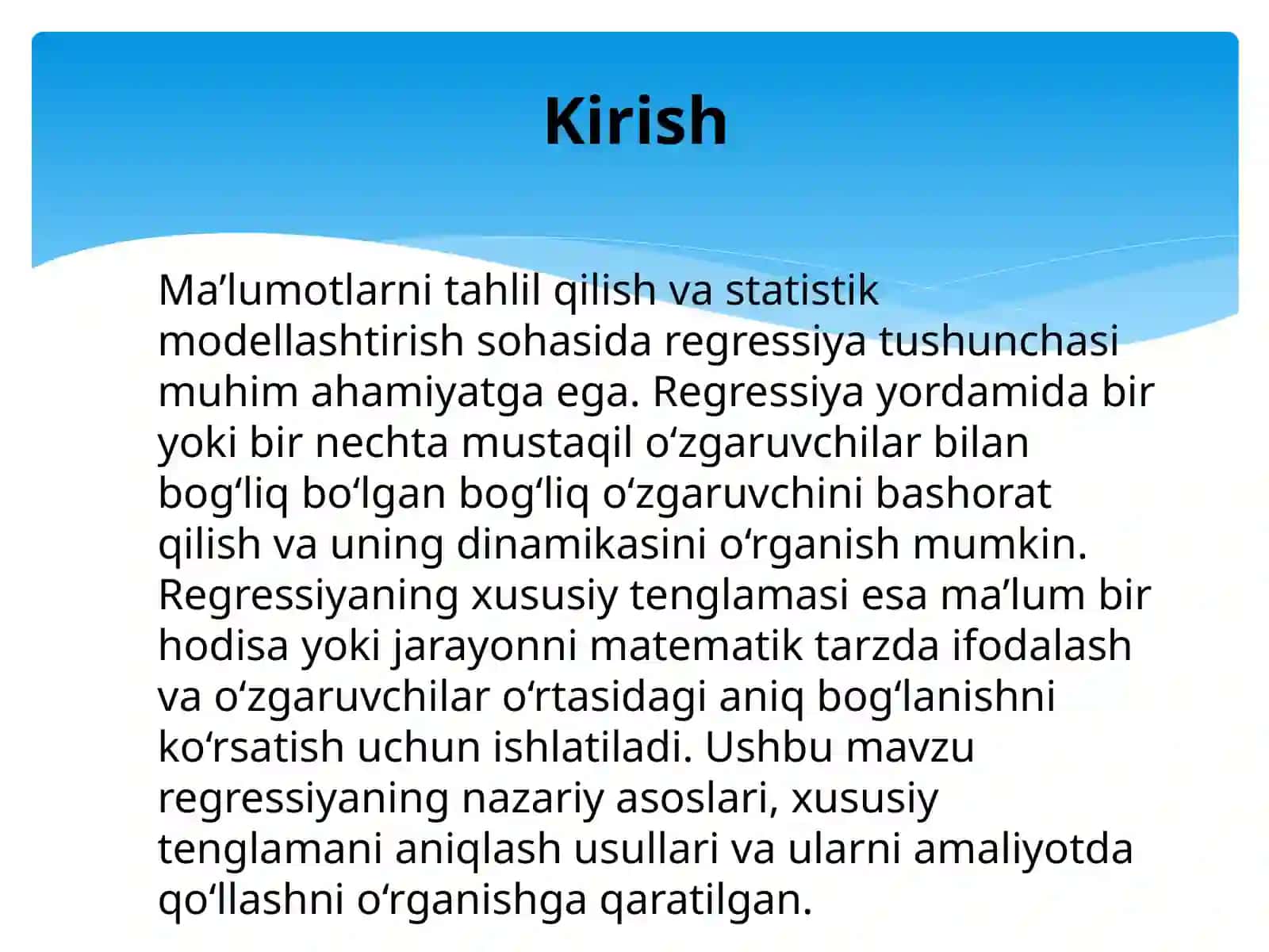 Regressiyaning xususiy tenglamasi 2