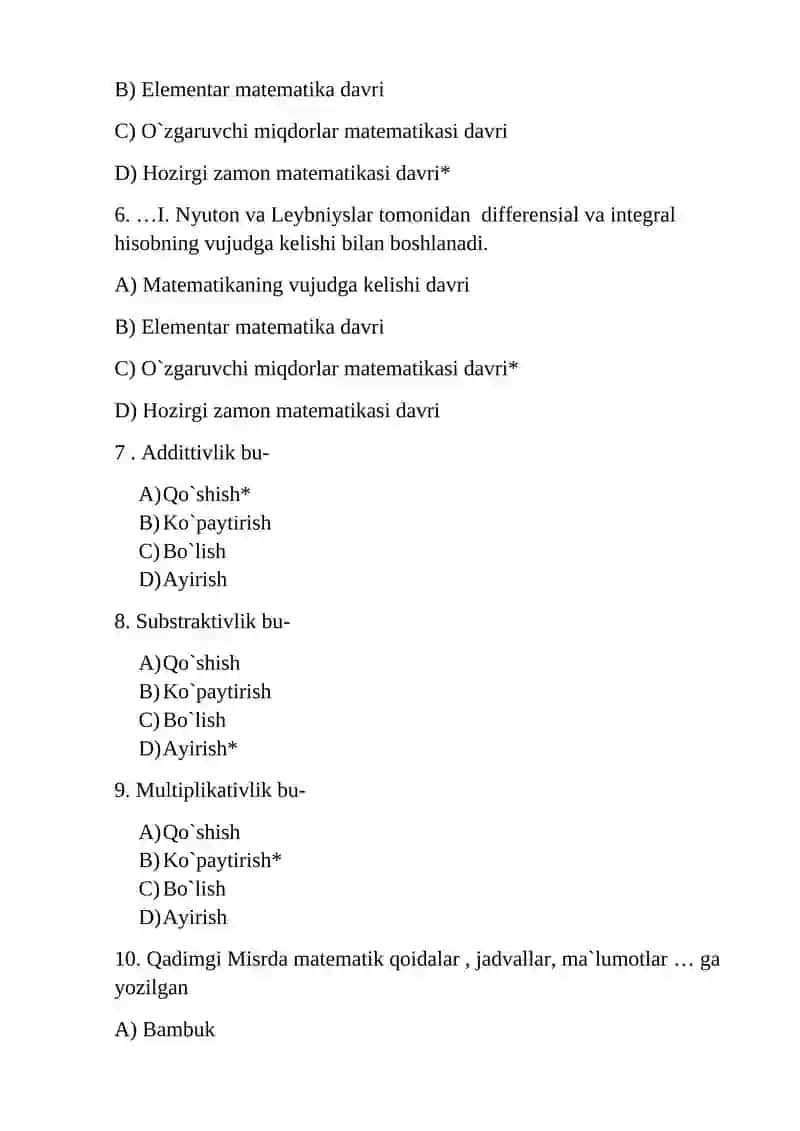 Matematika tarixi fanidan oraliq savollar to`plami 2