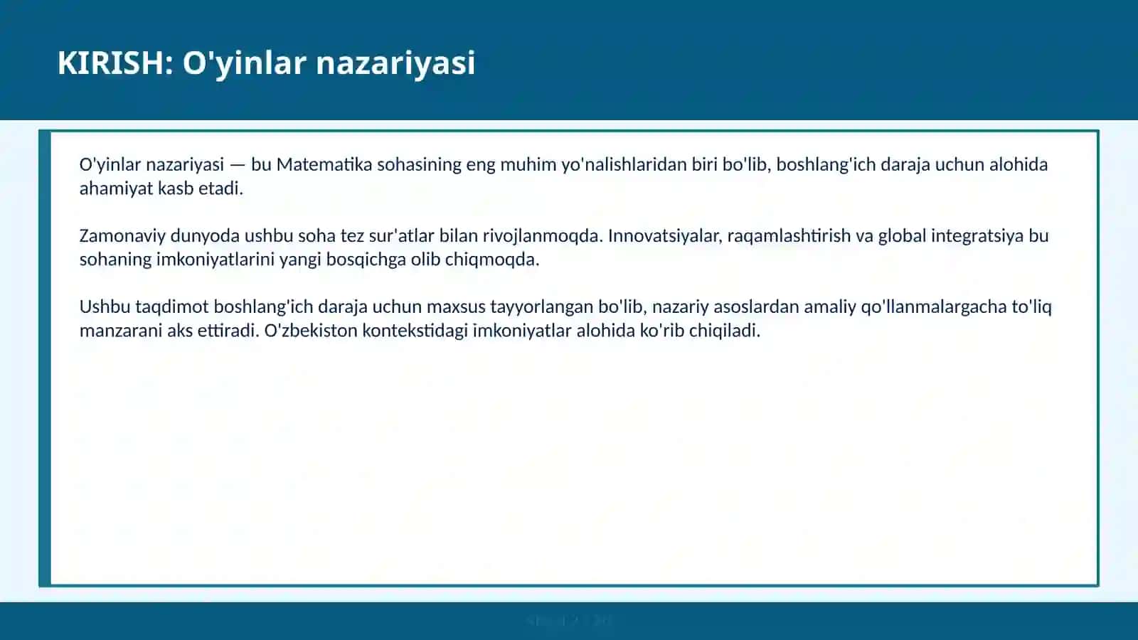 O'YINLAR NAZARIYASI 2
