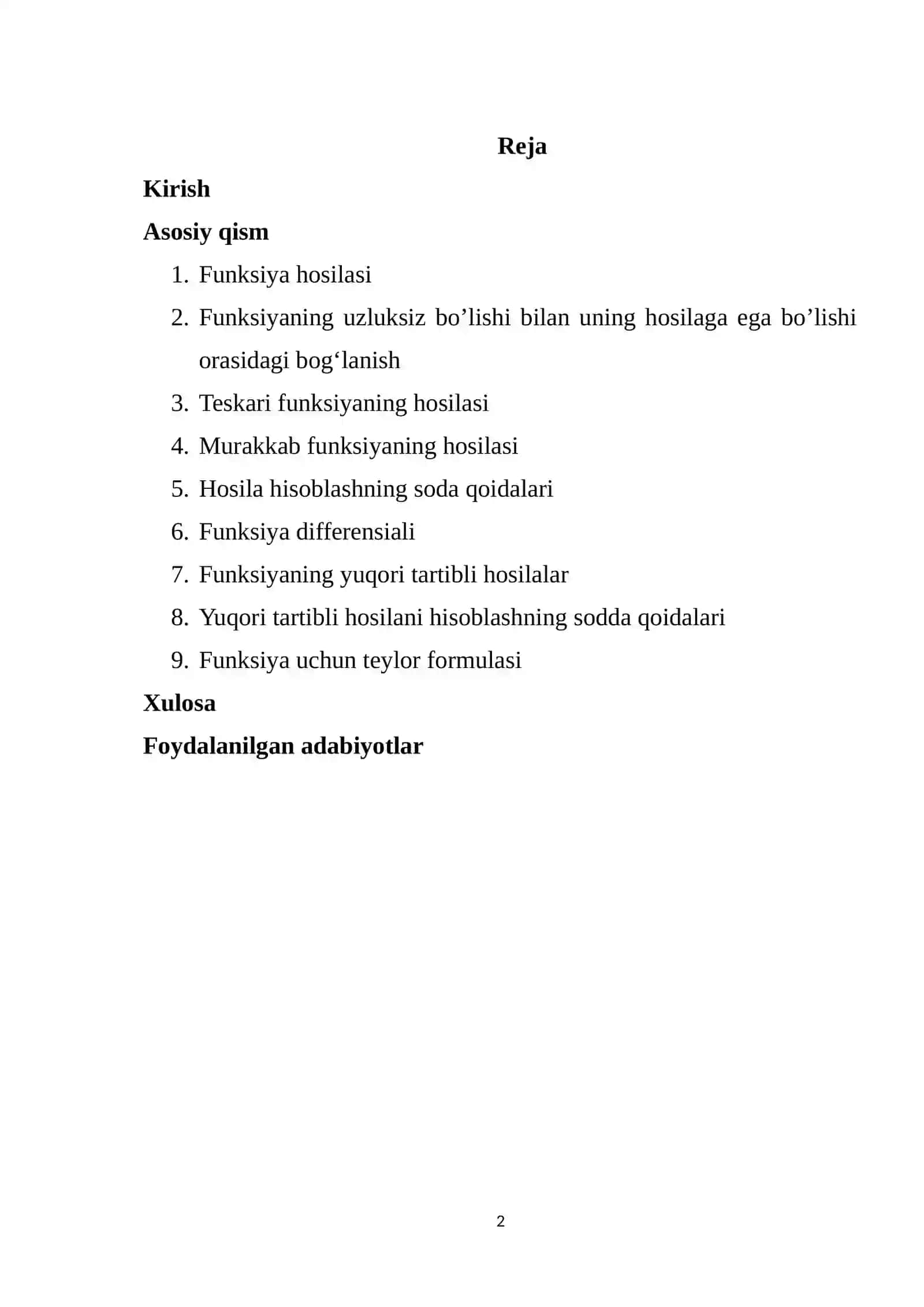 Yuqori tartibli hosilalar 2