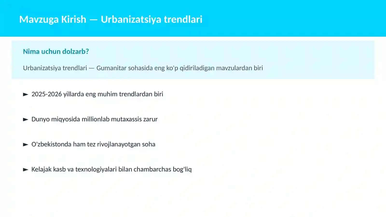 Urbanizatsiya trendlari 2
