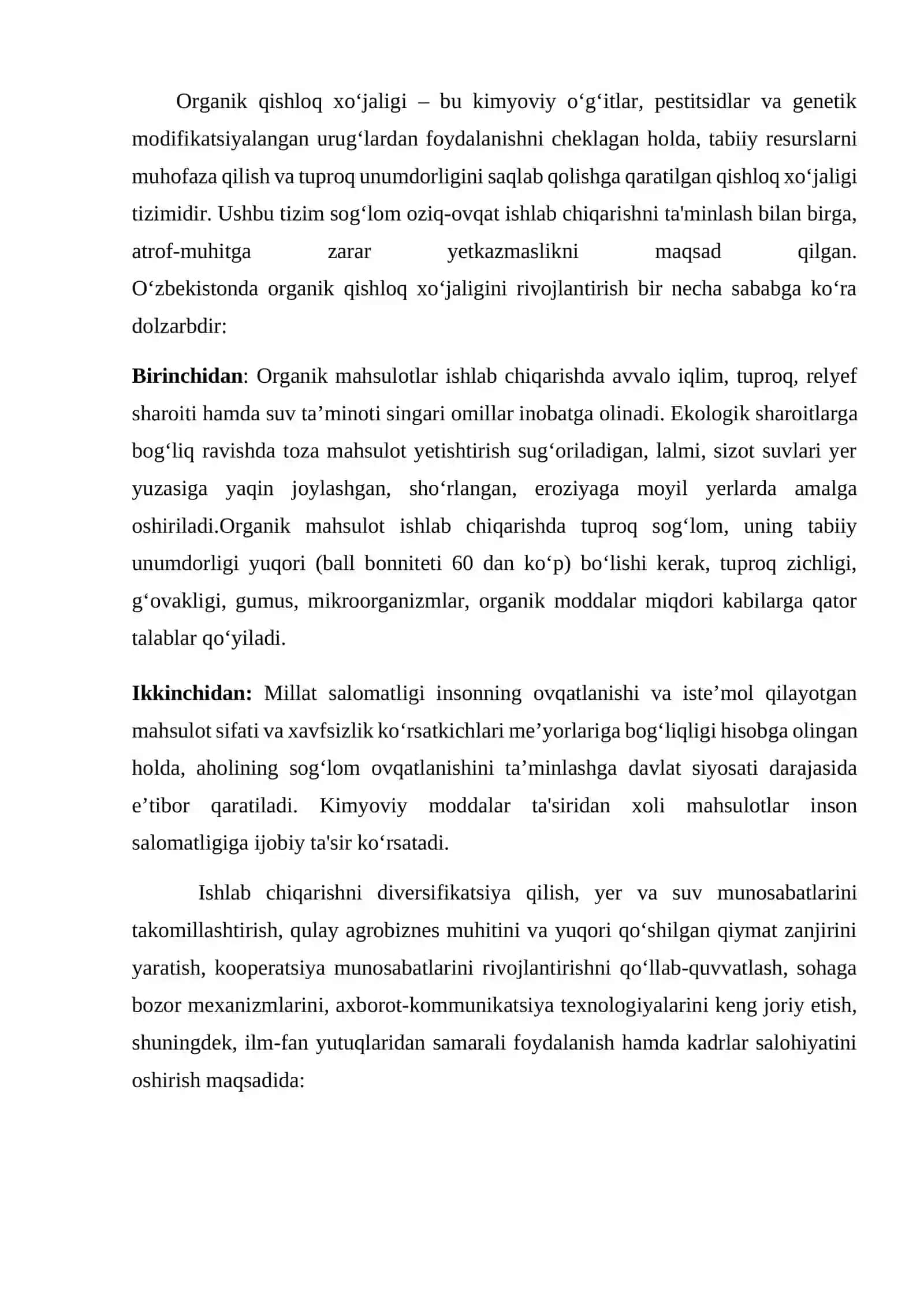 MAQOLA O'zbekistonda organik qishloq xo'jaligini rivojlantirishning ustuvor yo'nalishlari 2