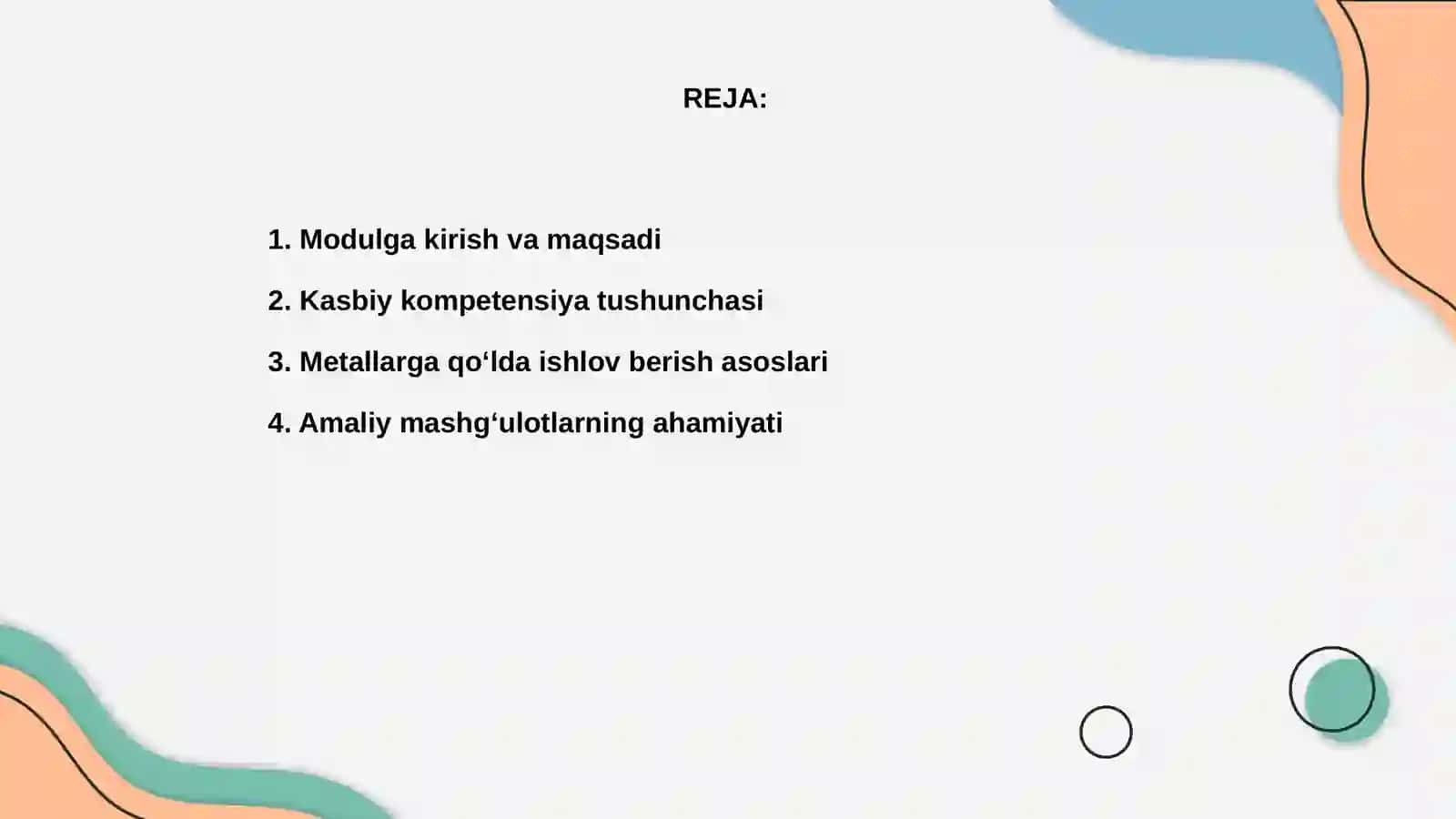 Metallarga qo‘lda ishlov berish modulini o‘qitish 2