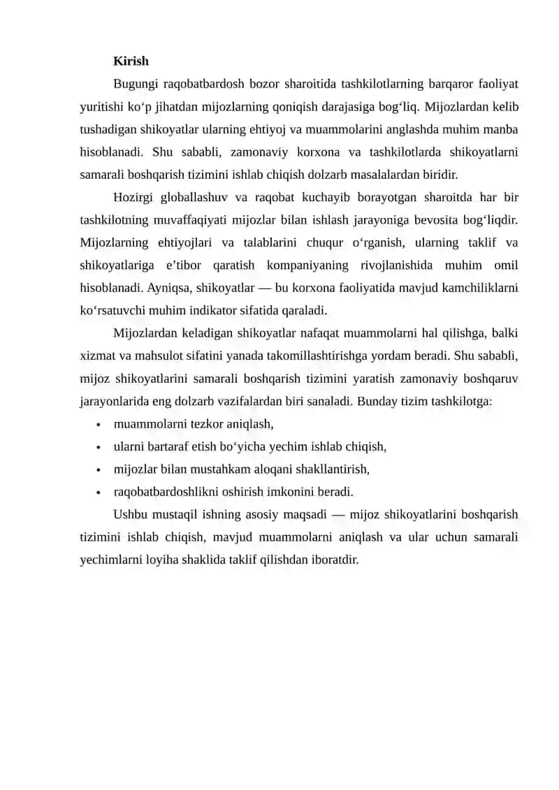 Mijoz shikoyatlarini boshqarish tizimi 2