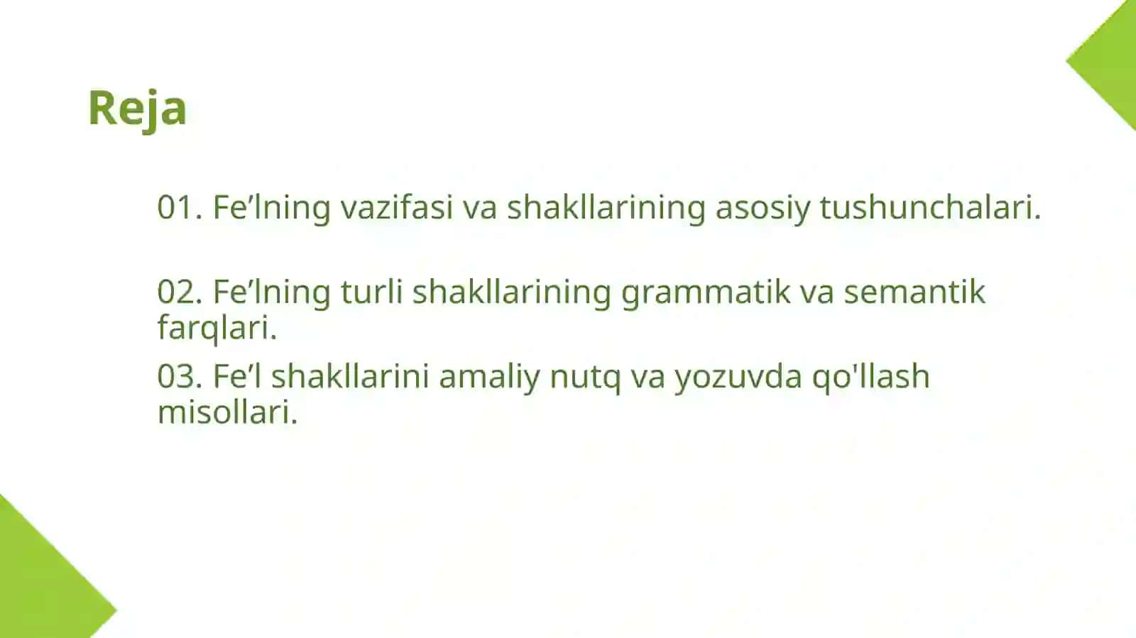 Feʼlning vazifadosh shakllari 2