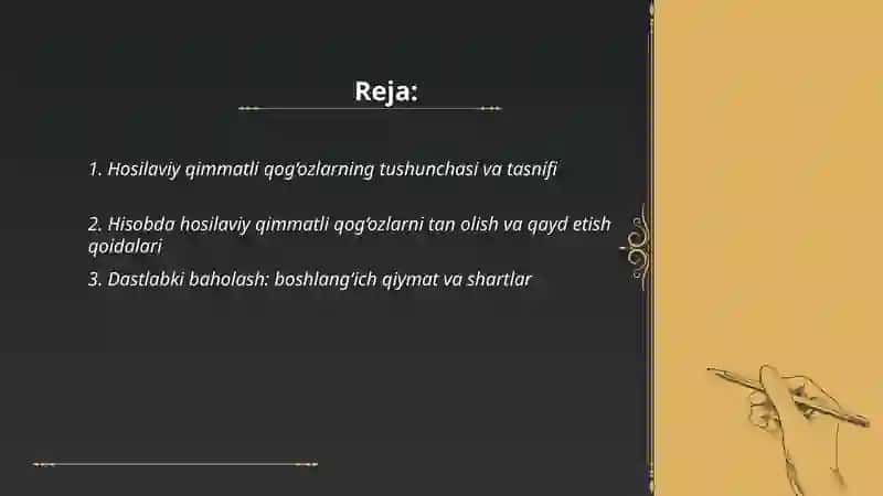 Hosilaviy qimmatli qog‘ozlar bilan bog‘liq operatsiyalar hisobi 2