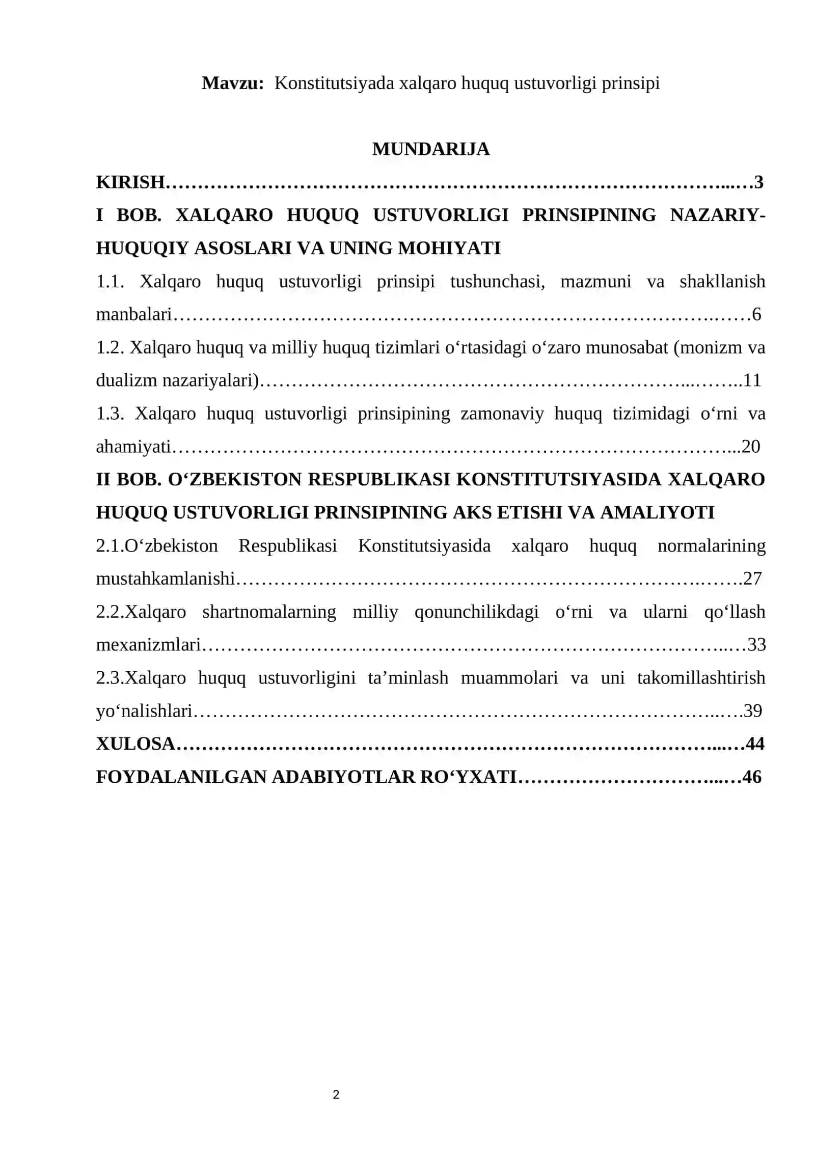 Konstitutsiyada xalqaro huquq ustuvorligi prinsipi kurs ishi 2