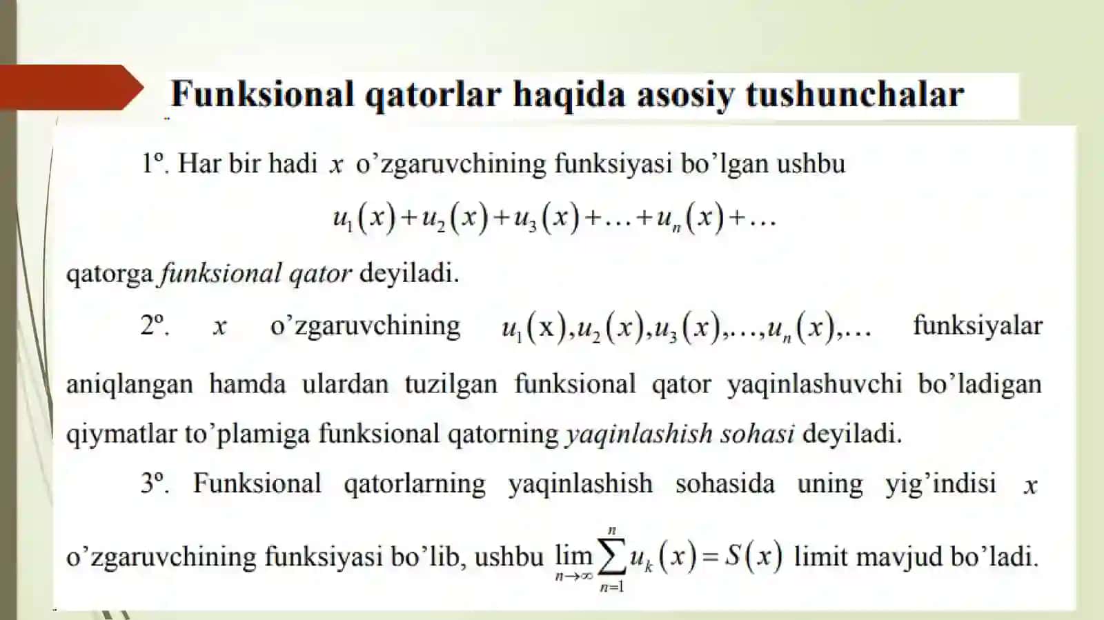 FUNKSIONAL QATORLAR.ASOSIY TUSHUNCHALAR.DARAJALI 2