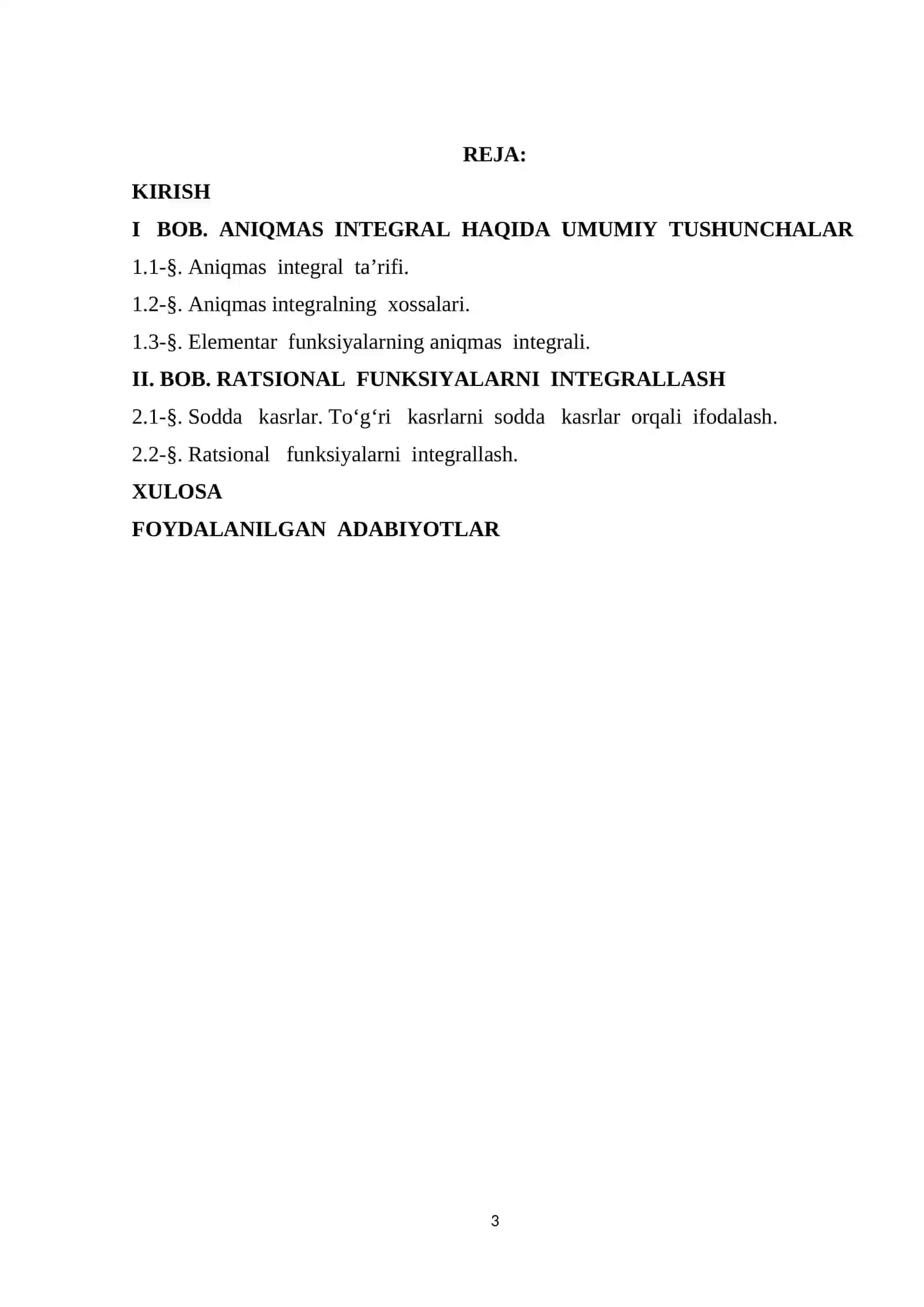 Aniqmas integral va ratsional funksiyalarni integrallash 2