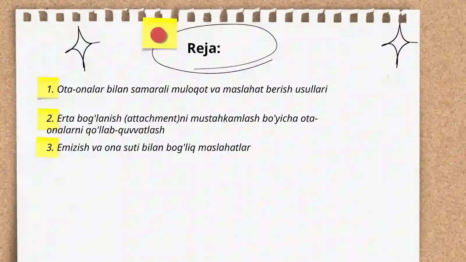 Ilk yoshdagi bolalarning ota onalari bilan ishlash 2