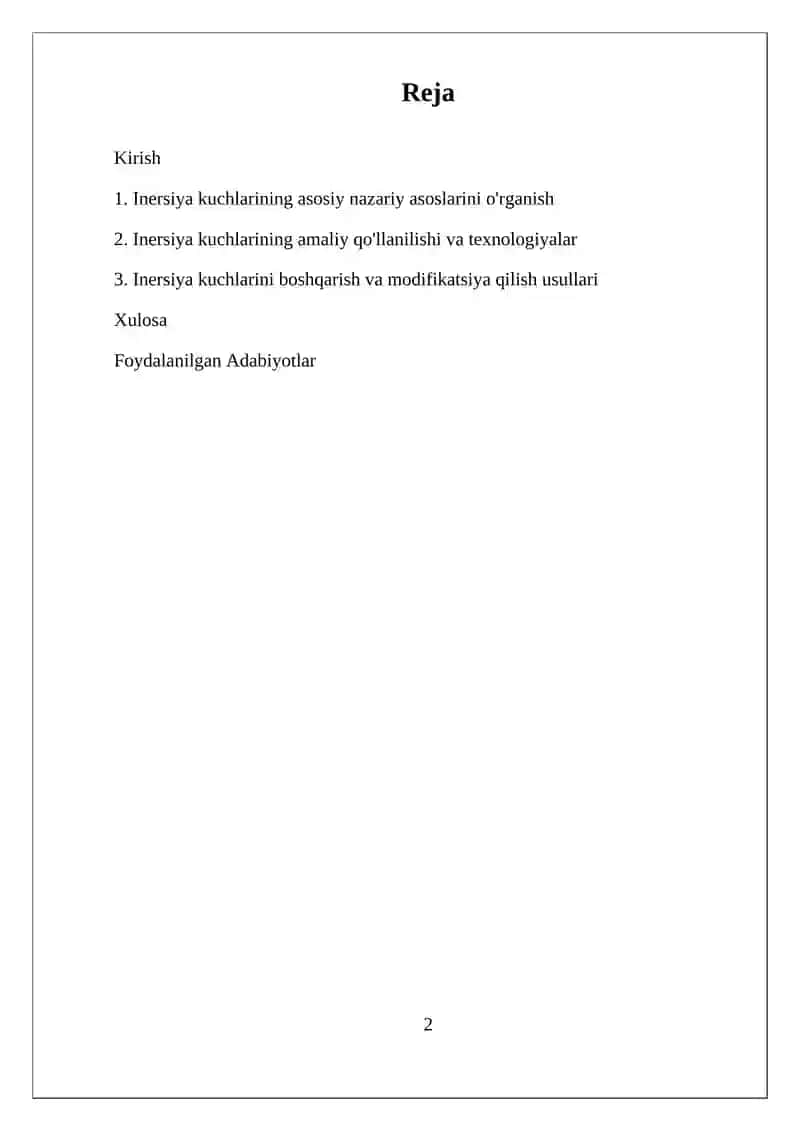 Inersiya kuchlarining asosiy nazariy asoslarini o'rganish 2