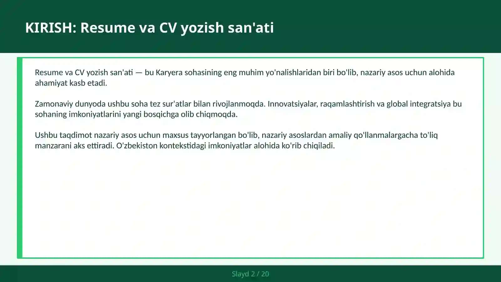 RESUME VA CV YOZISH SAN'ATI 2