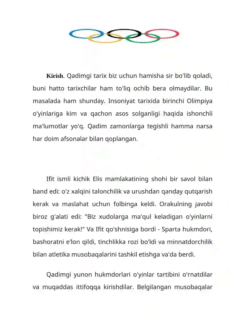 Olimpiada sport oyinlari tarixi 2