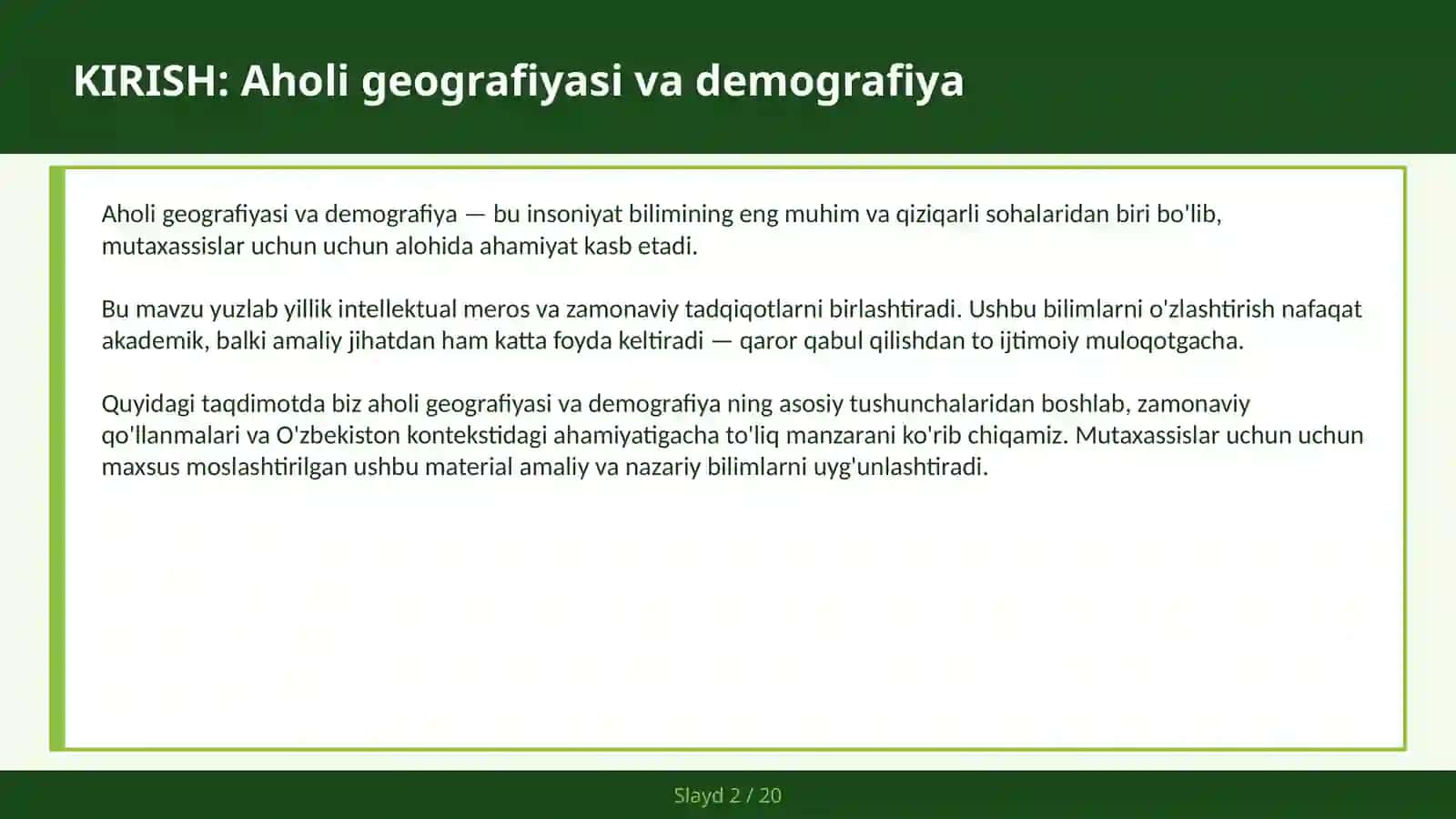 AHOLI GEOGRAFIYASI VA DEMOGRAFIYA 2
