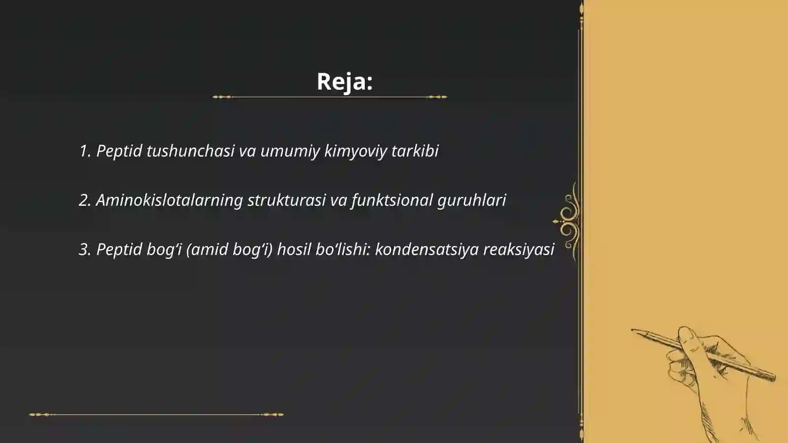 Peptidlarning hosil bo'lishi va kimyoviy tarkibi 2