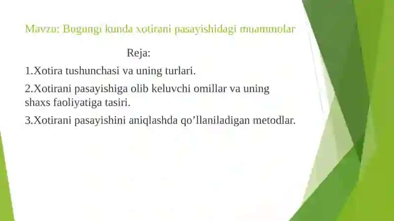 Xotirani pasayishidagi muammolar 2