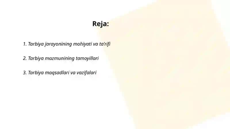 Tarbiya jarayonining mohiyati va mazmuni Sevinch 2