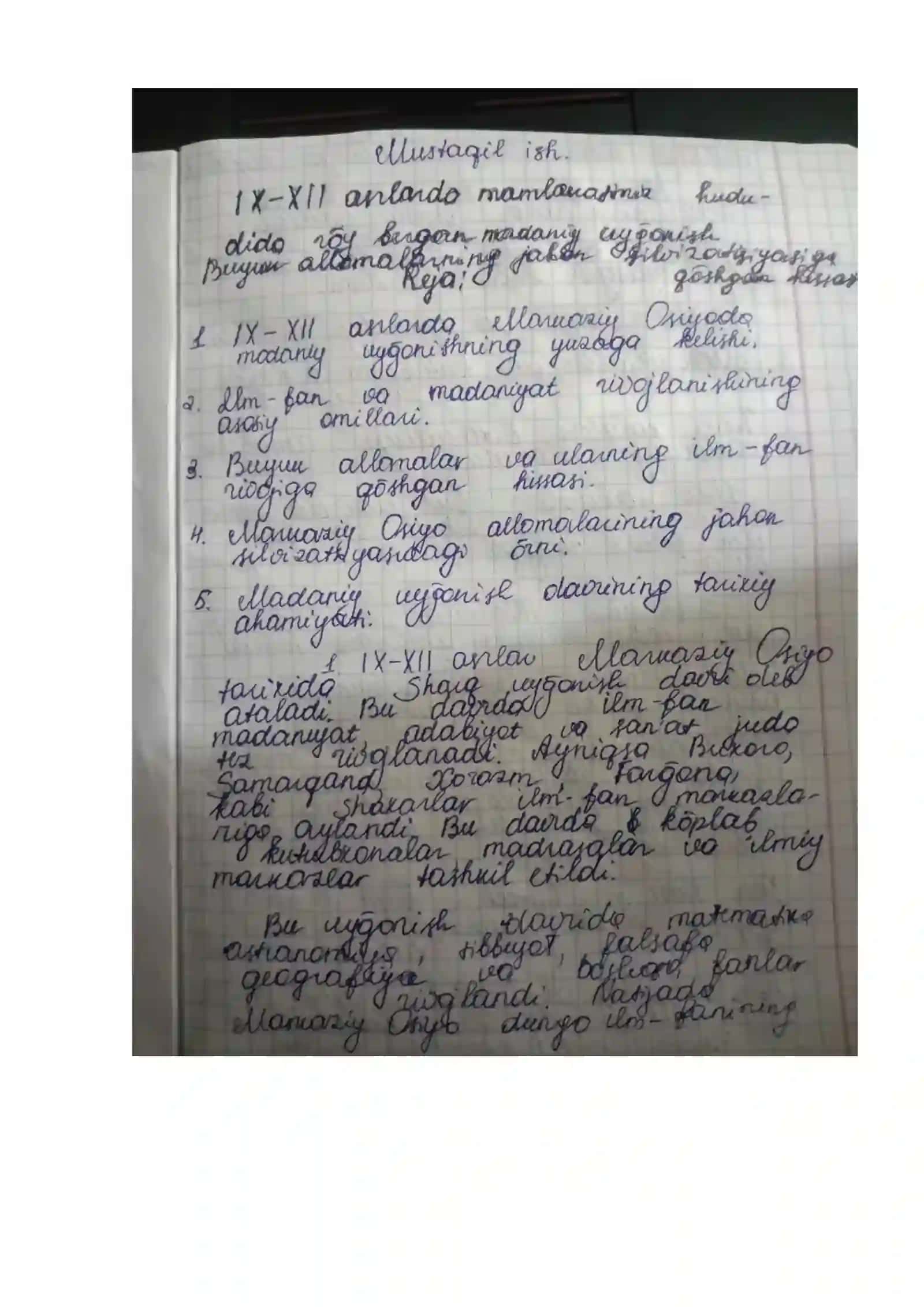 O`ZBEKISTONNING ENG YANGI TARIXI FANIDAN MUSTAQIL ISH 2