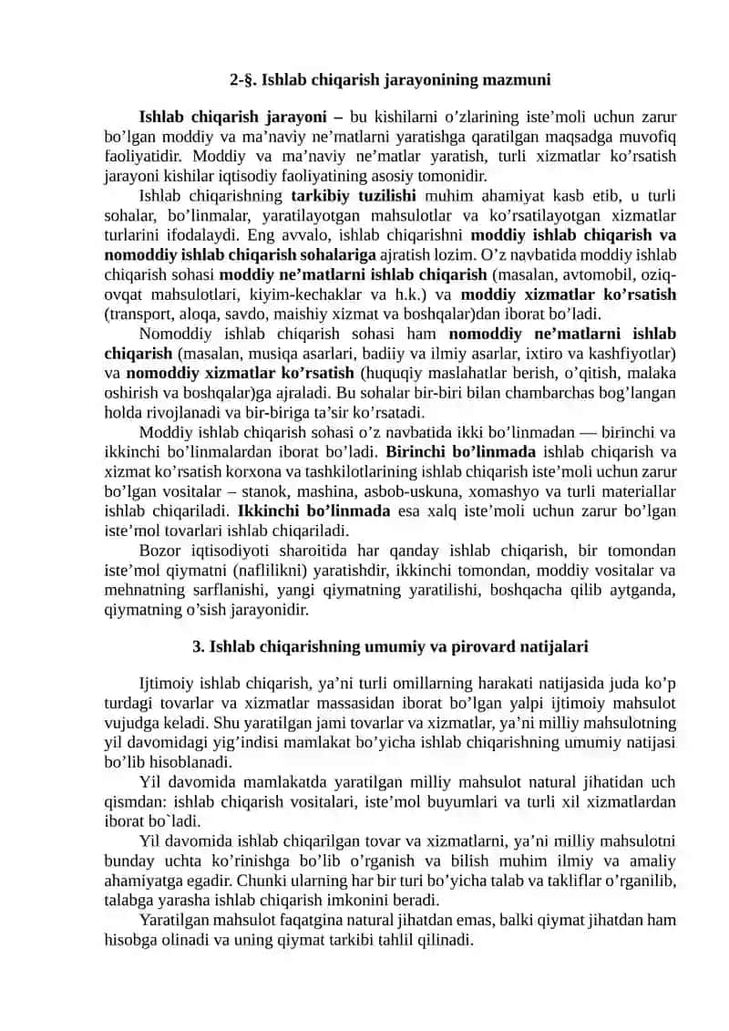 Ishlab chiqarish jarayoni va uning natijalari 2