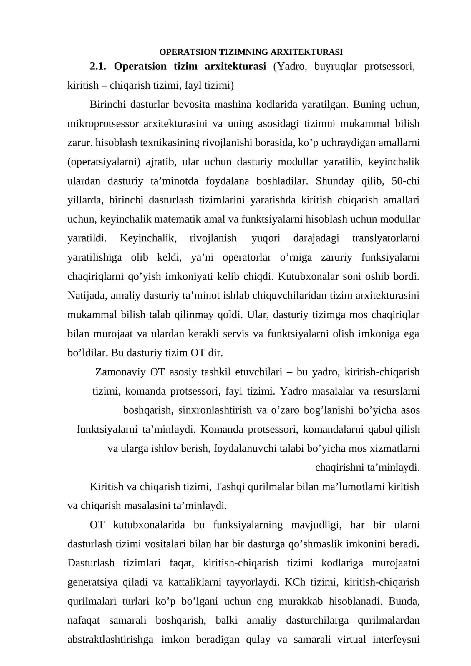 Operatsion Tizimlar Arxitekturasi va Komponentlari 2