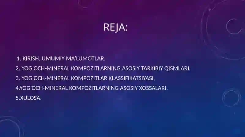 Yog‘och-mineral kompozitlar klassifikatsiyasi 2